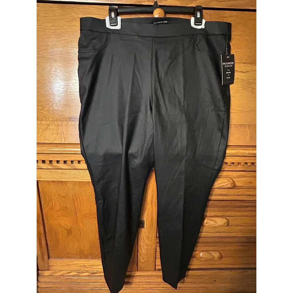 Zac & Rachel Edgy Chic Faux‎ Leather Leggings Black Coated Pull On Pants 2X NWT